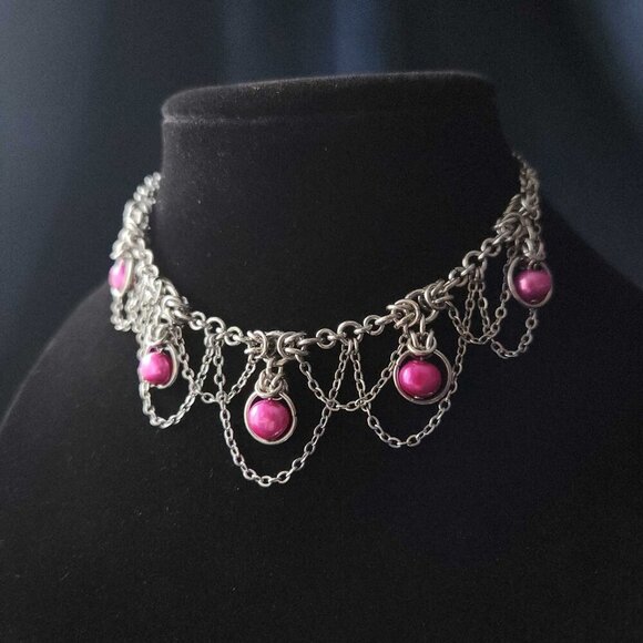 Handmade Jewelry - Pink and silver princess choker necklace